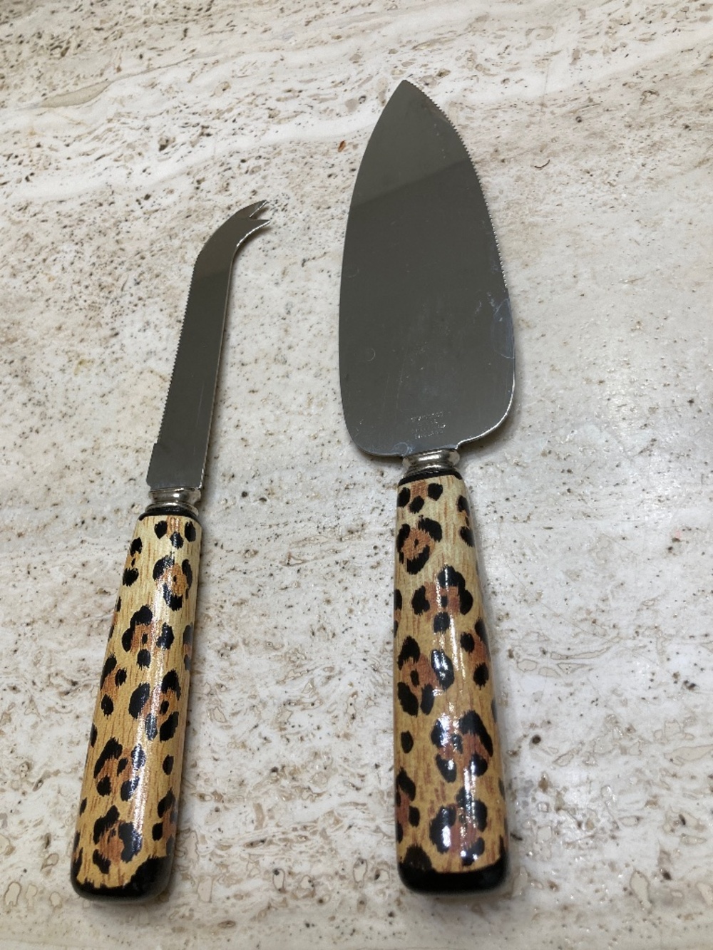 2Pc Cheese Serving Set Knife & Spreader Leopard Handles